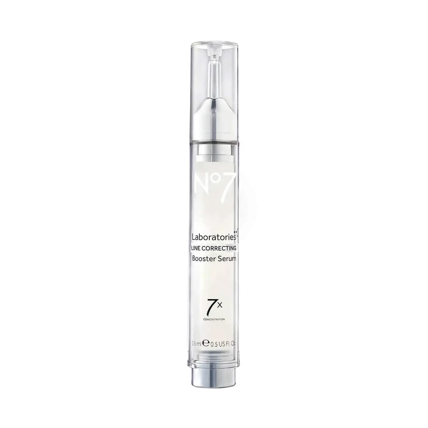 No7 Laboratories serum corrector de lineas, botella mostrando la textura suave y hidratante