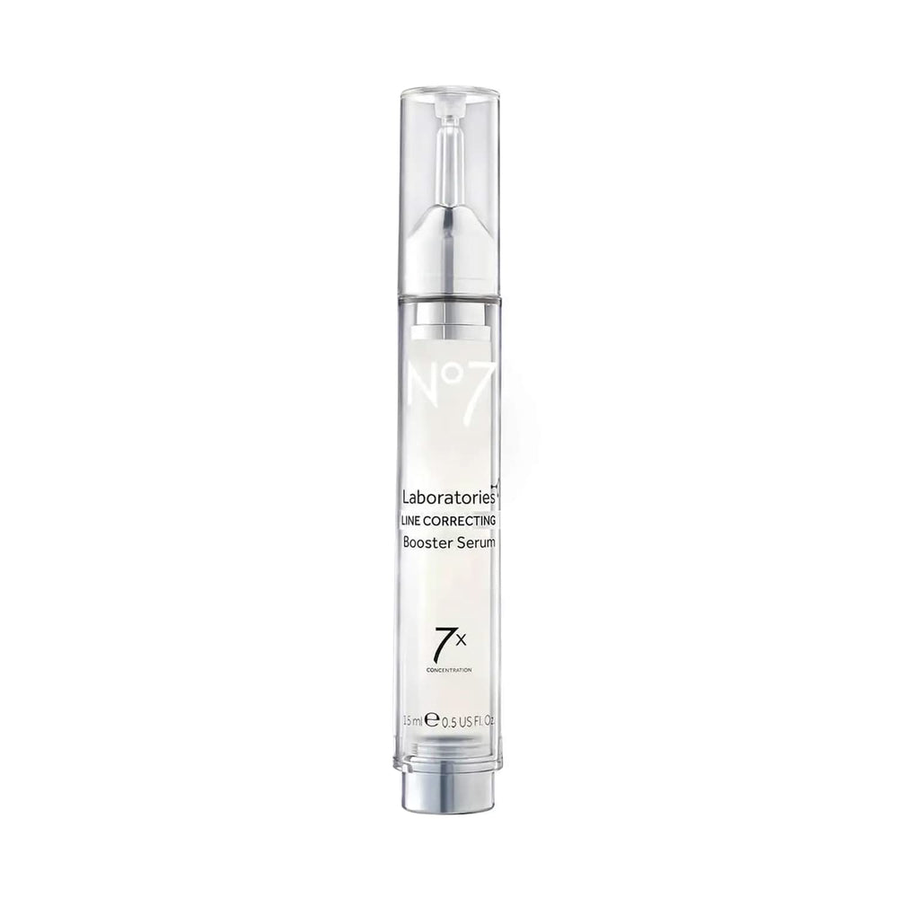 No7 Laboratories serum corrector de lineas, botella mostrando la textura suave y hidratante