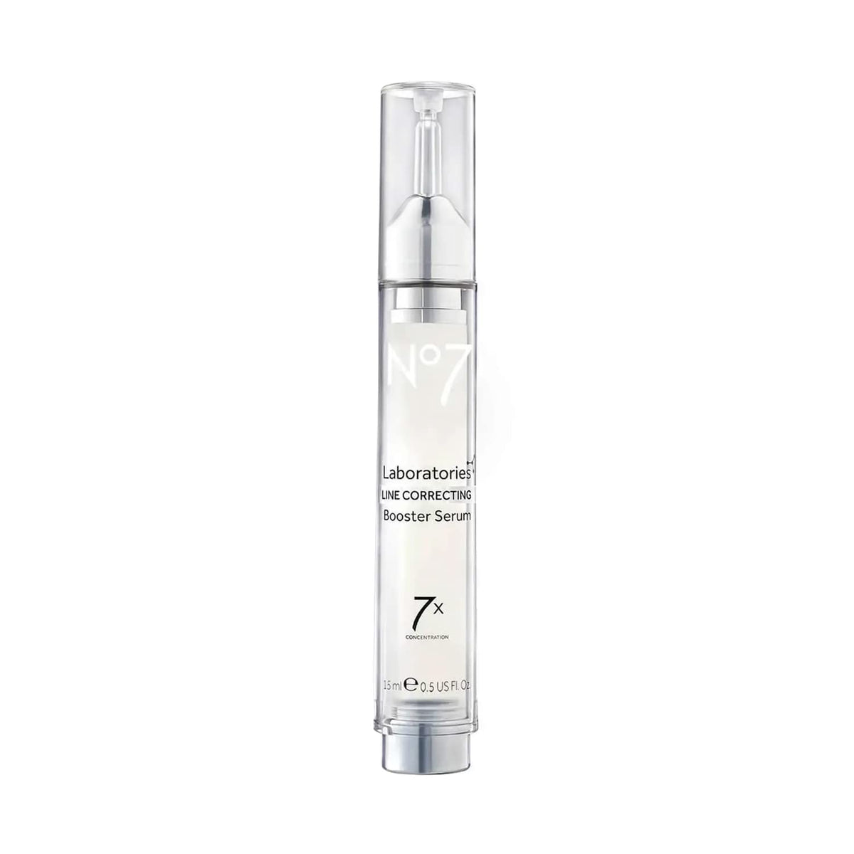 No7 Laboratories serum corrector de lineas, botella mostrando la textura suave y hidratante