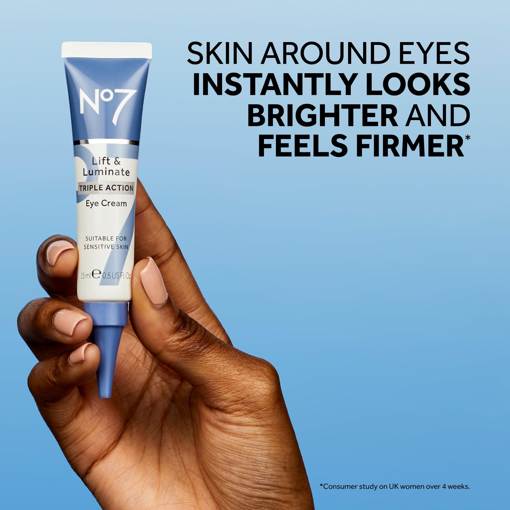 No7 Lift & Luminate crema de ojos, hidratación profunda para contorno ocular.
