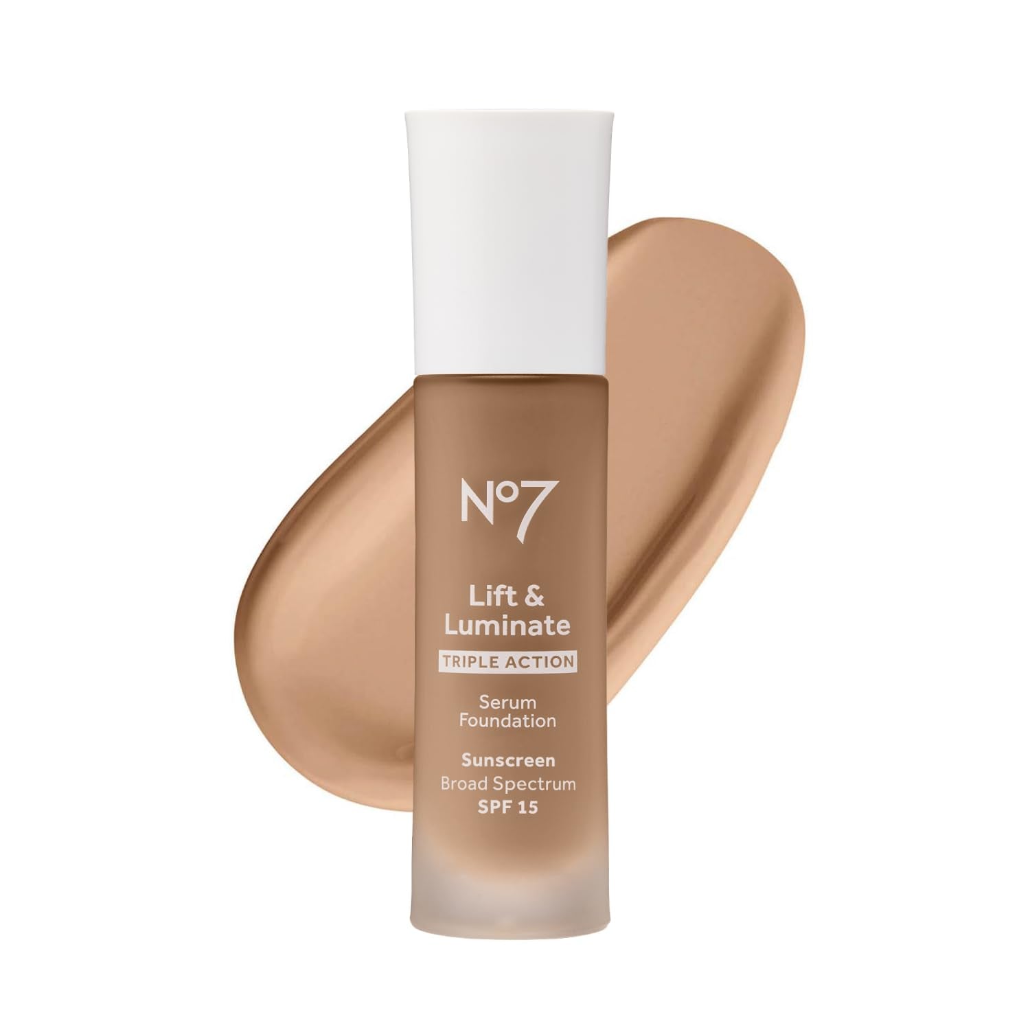 No7 Lift Luminate serum foundation: botella 30ml con bomba para aplicación suave.