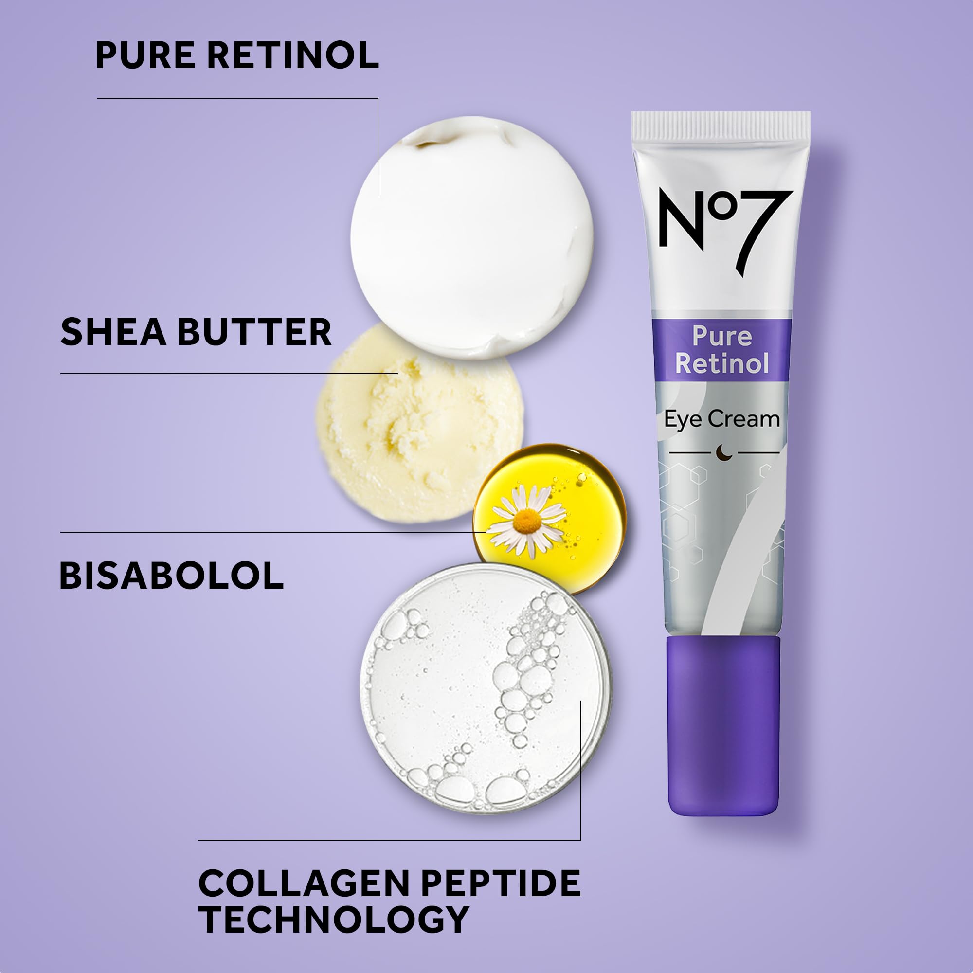 No7 Pure Retinol para ojos: ácido hialurónico proporciona hidratación ligera y duradera.