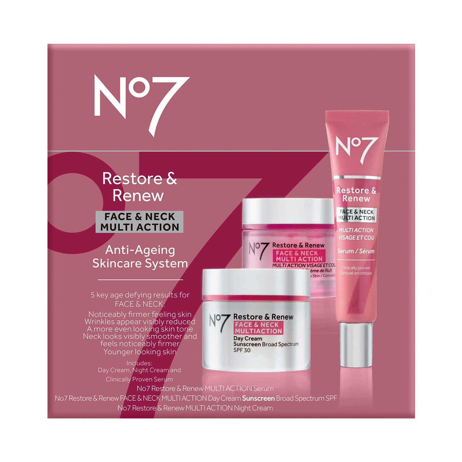 No7 Restore & Renew serum reafirmante rostro para mayor firmeza y aspecto renovado.