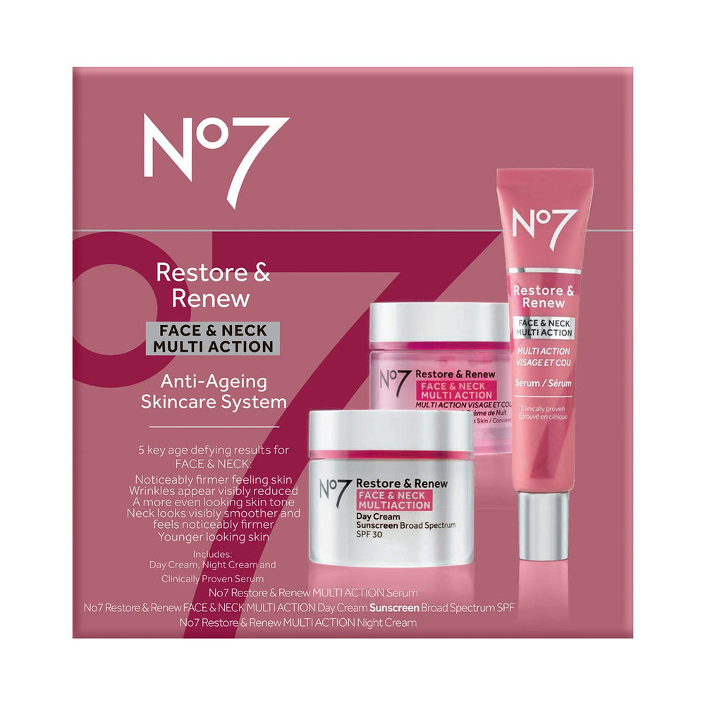 No7 Restore & Renew serum reafirmante rostro para mayor firmeza y aspecto renovado.