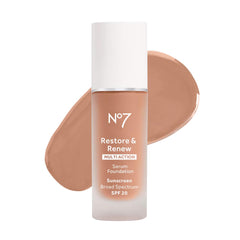 Base sérum de No7 en bote de 30 ml; textura ligera para tono uniforme.