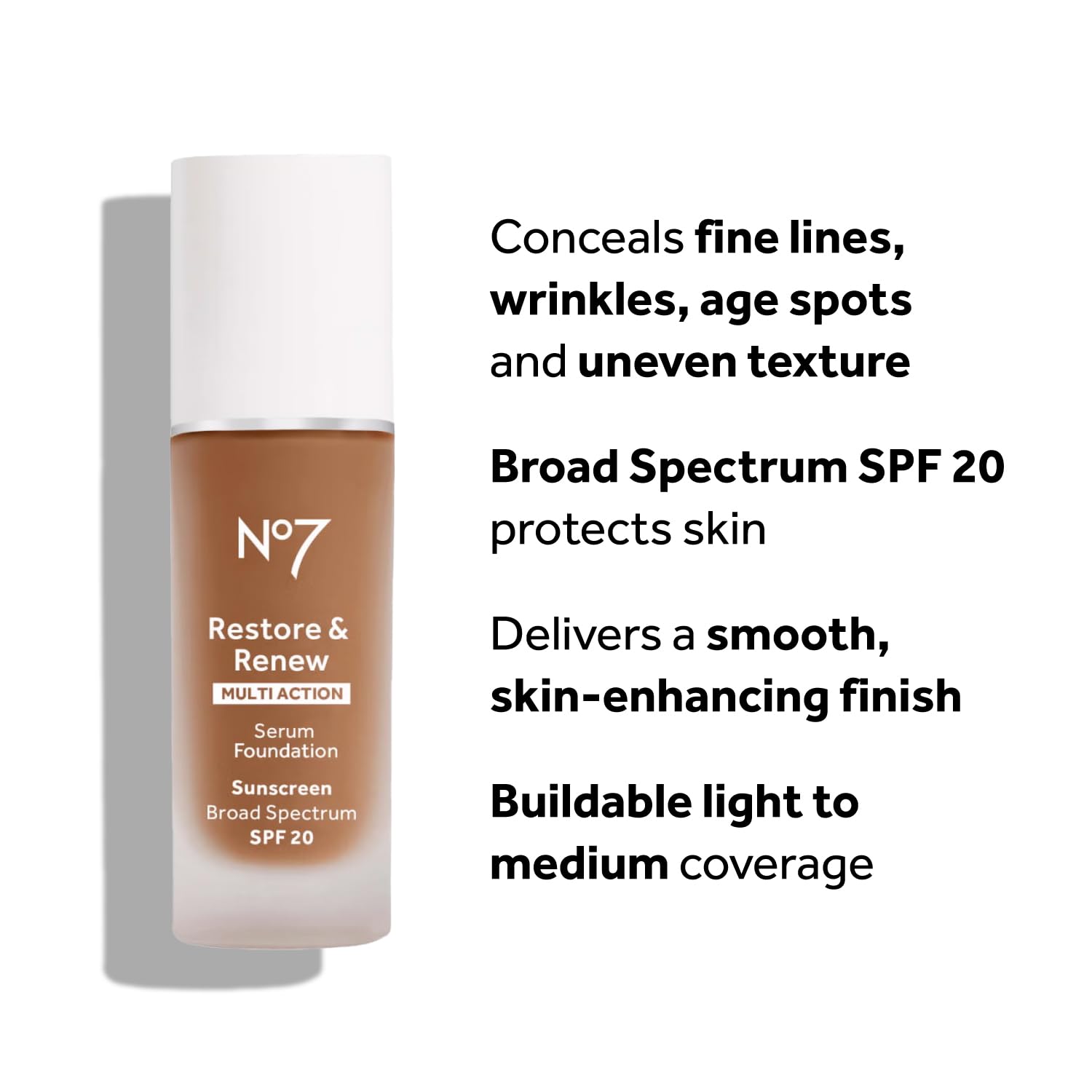 No7 Restore & Renew cobertura media para un aspecto natural.