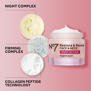 Fragrance-free No7 formula label communicates gentle overnight use.