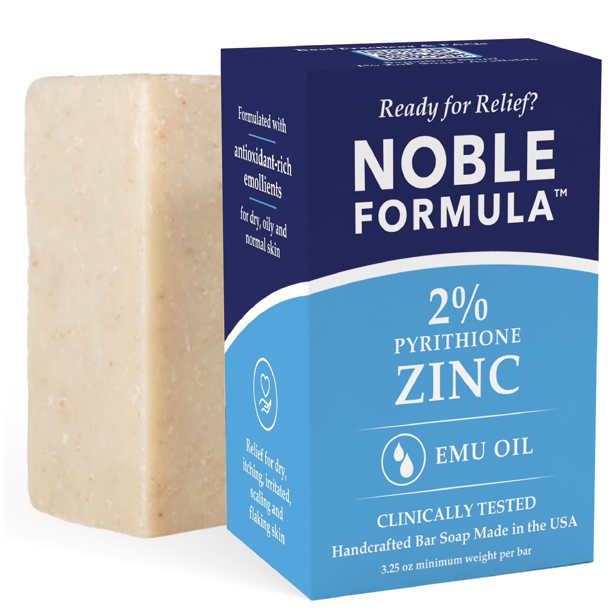 Noble Formula 2% zinc soap bar for face, body, and scalp cleansing