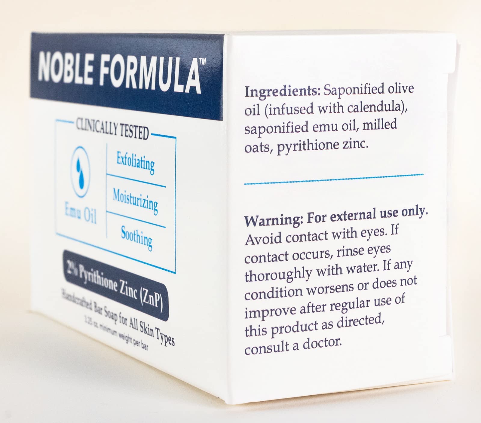 Noble Formula: ingredientes clave con aceite de oliva y emú para cuidado de la piel