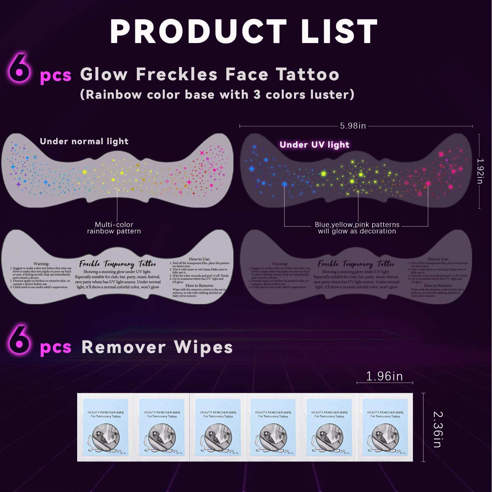 Noerrors pecas luminosas para festivales y fiestas con luz ultravioleta.
