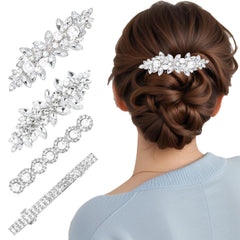 Pinzas Nogeqi con cristal flor plateada, ideal para un estilo elegante en eventos.