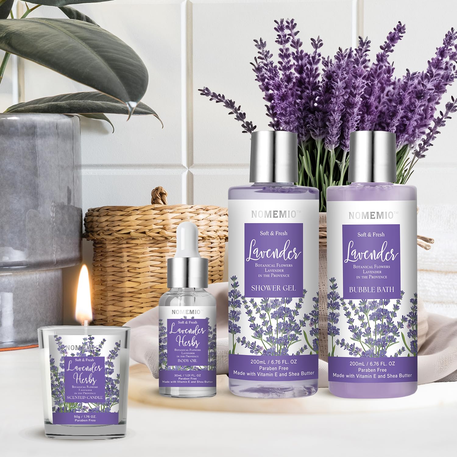 Nomemio exfoliante corporal lavanda: renovación suave de la piel.