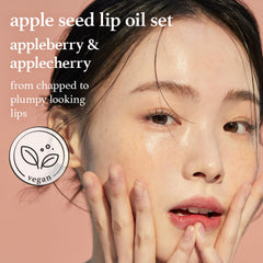 NOONI Appleberry lip oil bottle close-up showing rich tint and long-lasting hydration.