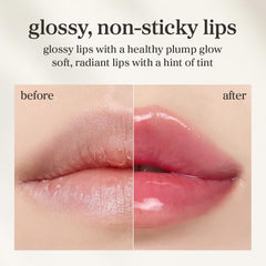 NOONI Appleplum Lip Oil muestra tono sutil para realzar color natural de labios.