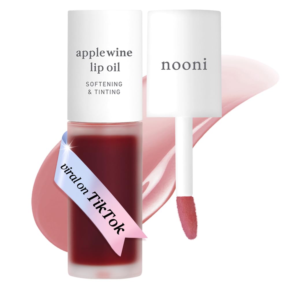 NOONI Applewine: botella elegante muestra textura sedosa para labios hidratados todo el día.