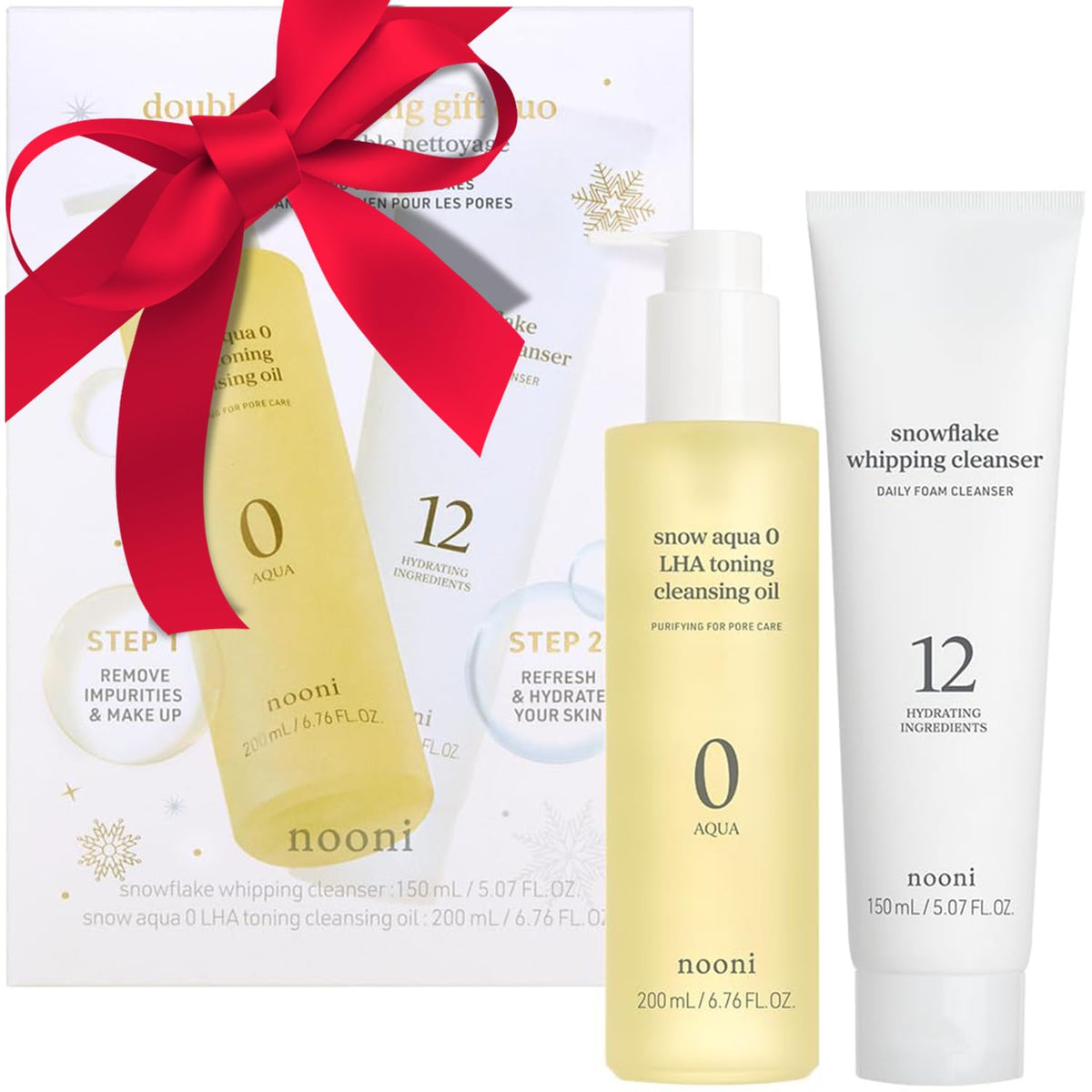 Nooni huile démaquillante Snow Aqua LHA sur peau prête à nettoyer en douceur.