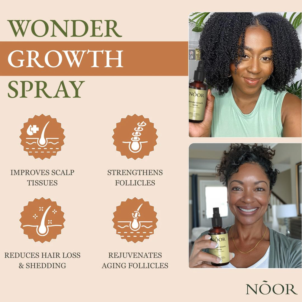 NOOR HAIR Wonder Growth Spray: application facile sur le cuir chevelu pour une routine rapide.