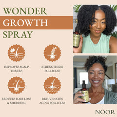 NOOR HAIR Wonder Growth Spray: application facile sur le cuir chevelu pour une routine rapide.