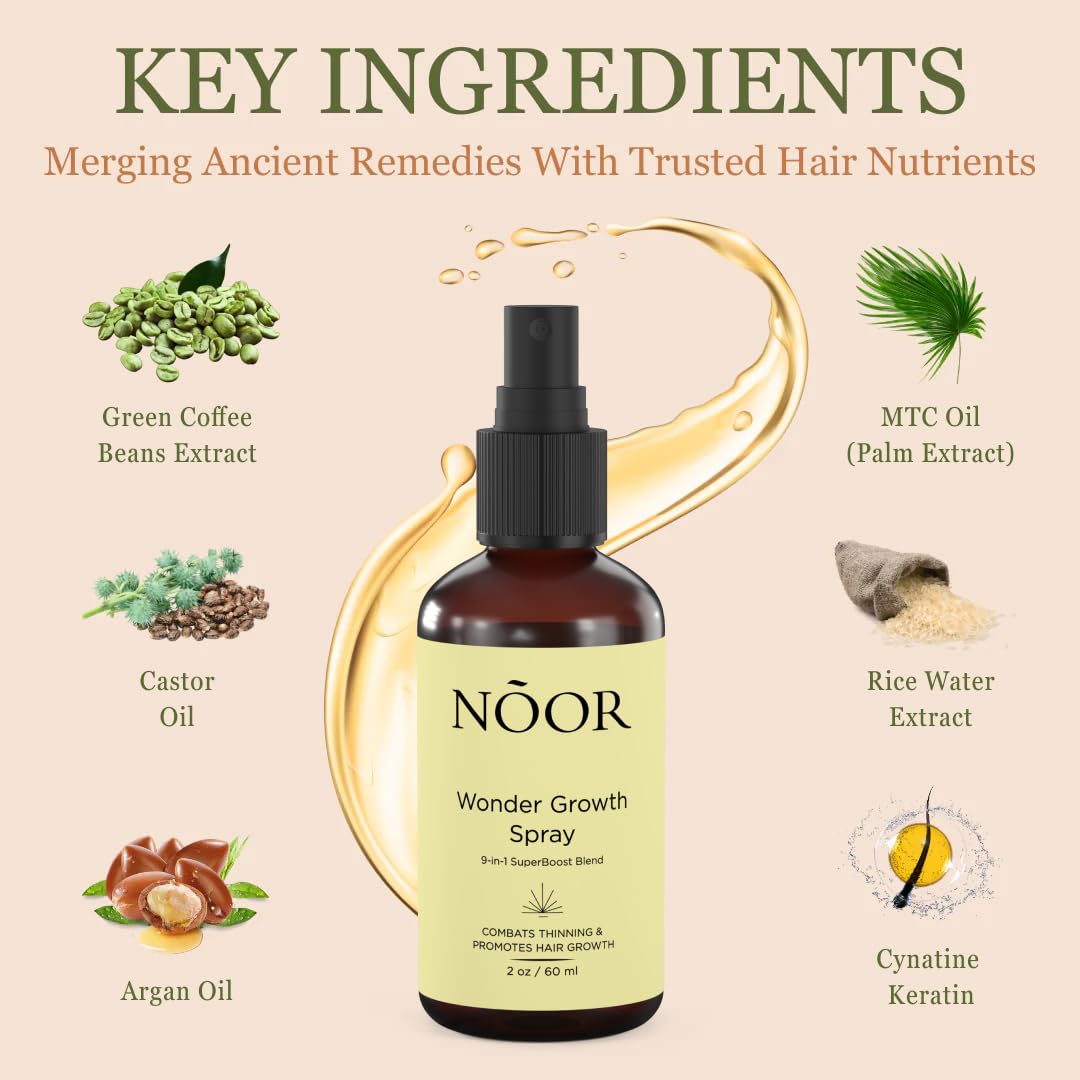 NOOR HAIR Wonder Growth Spray: contient kératine Cynatine pour le renforcement des fibres capillaires.