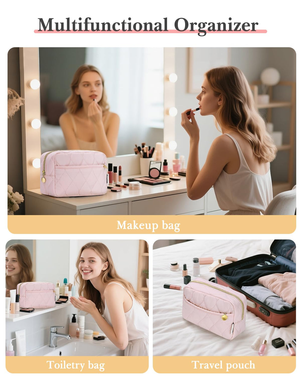 Noozion bolsa maquillaje viaje multifuncional para cosméticos y accesorios