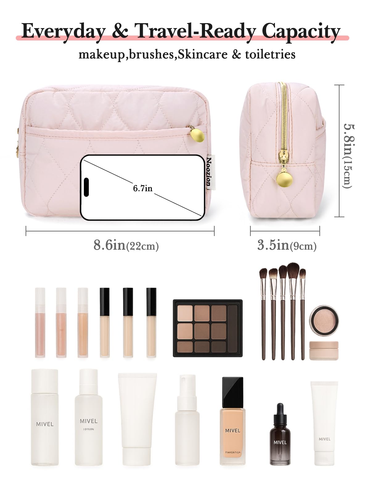 Noozion bolsa maquillaje viaje con organización interior para cosméticos