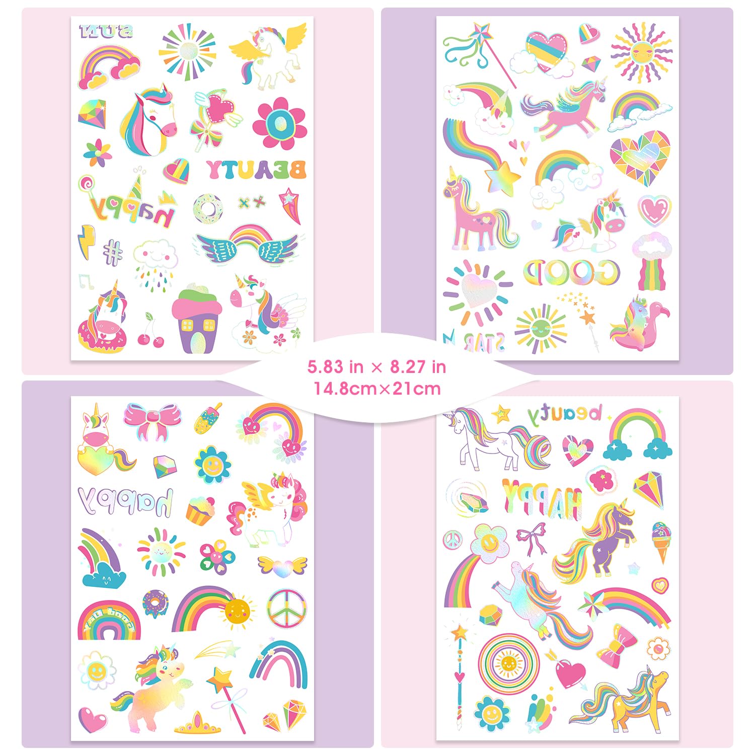 Tatuajes NO RAGRETS unicornio arcoiris metalizados para cumpleaños