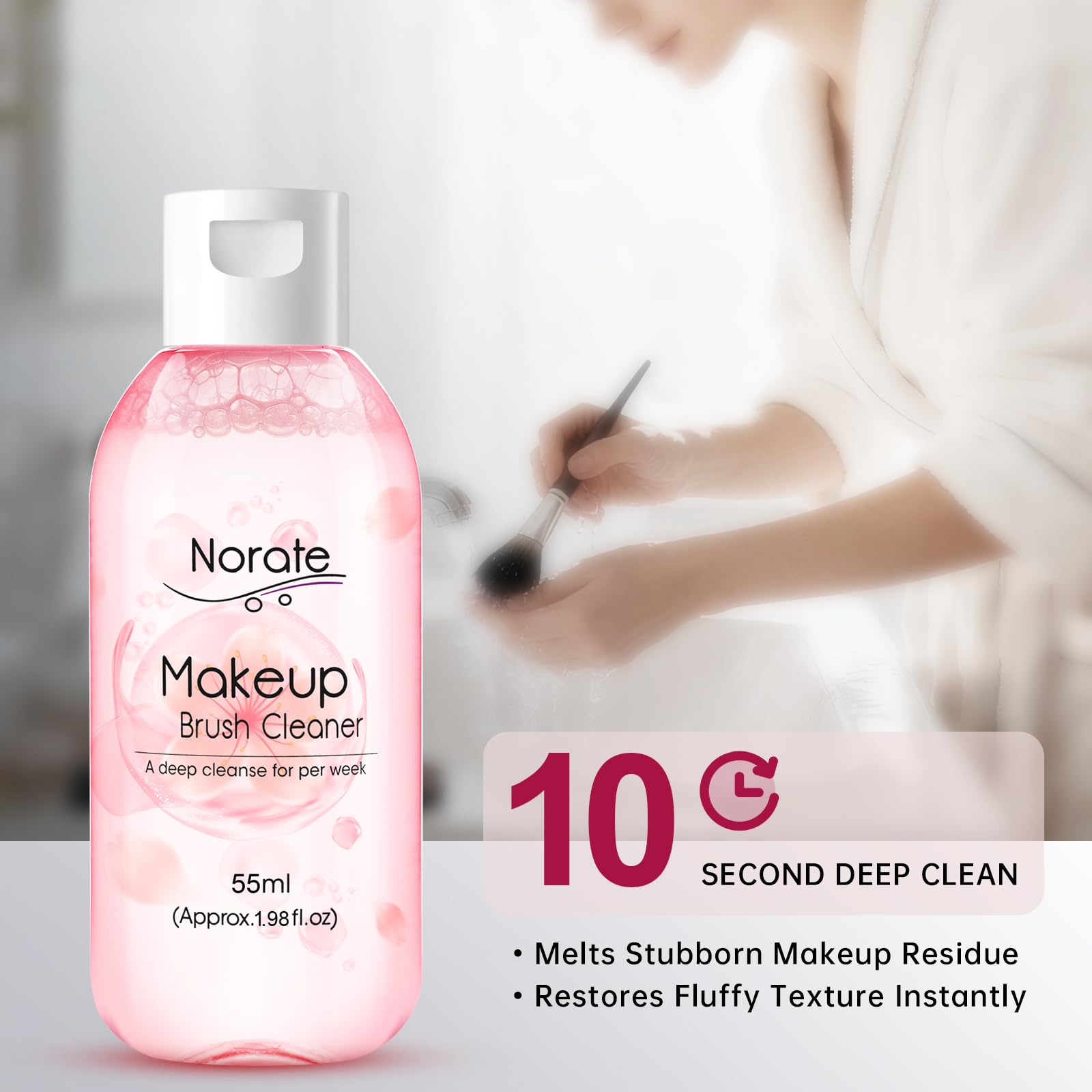 Norate: residuos de maquillaje removidos, brochas listas para usar tras la limpieza.