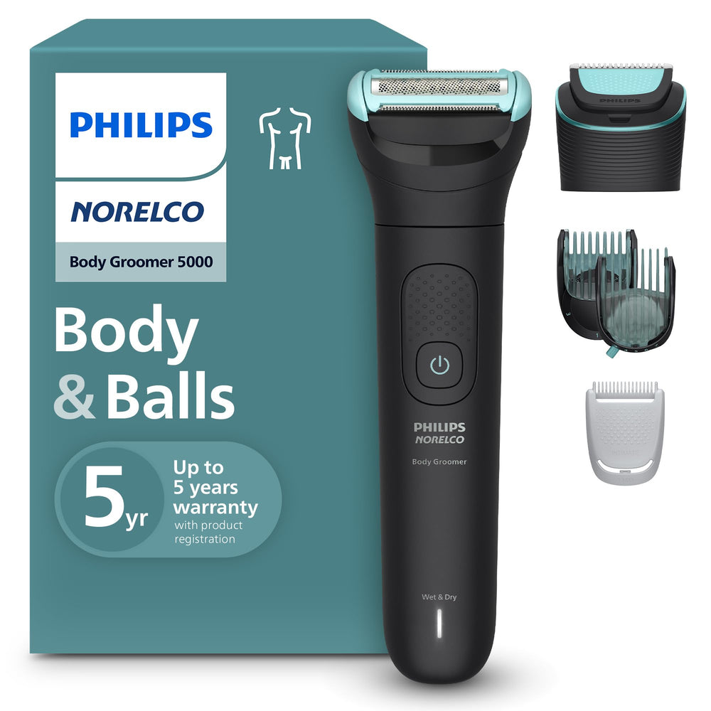 Norelco cortadora corporal 5000 con cabezas intercambiables para un afeitado cómodo.