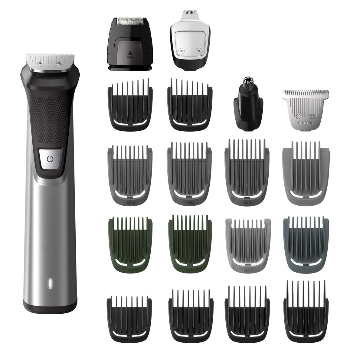 Norelco Multigroom 7000, vista frontal, útil para grooming diario y versatilidad.