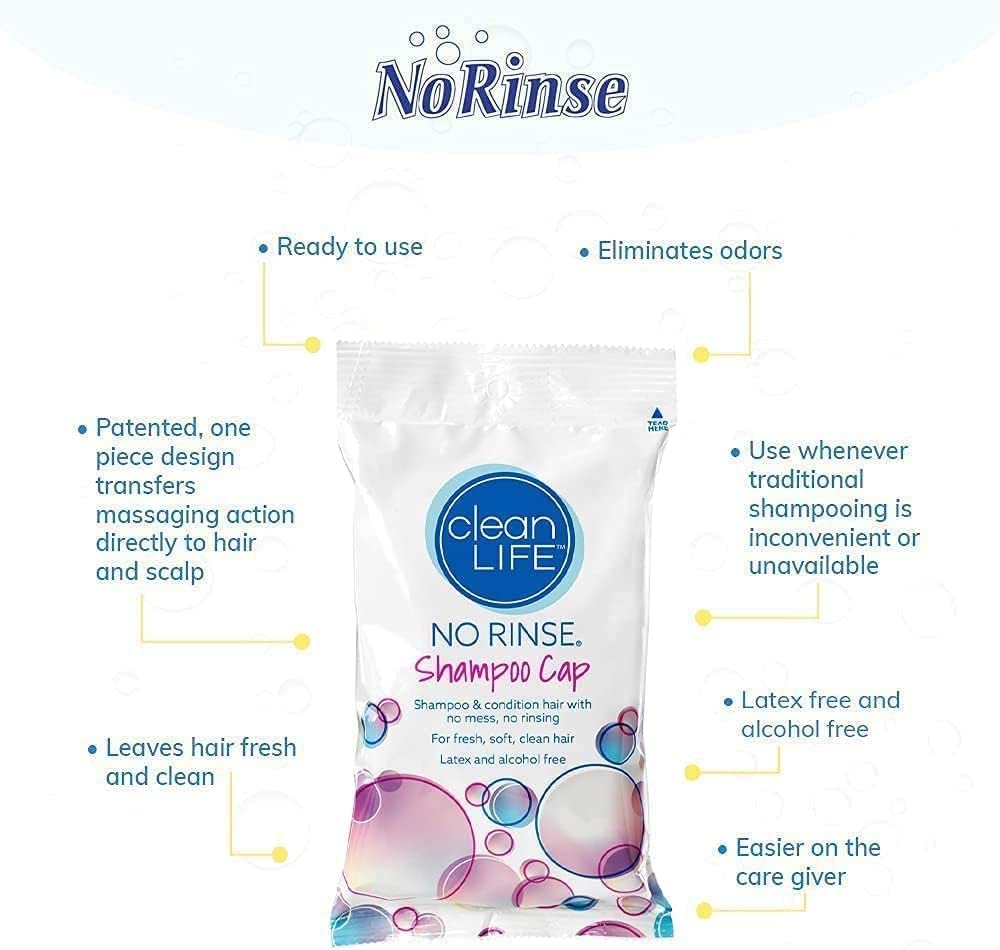 No-Rinse Cap desechable para cuidado de cabello en ruta.