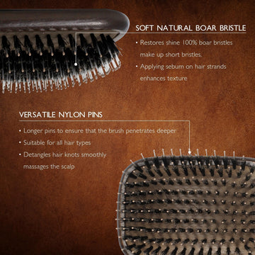 Norsewood cepillo cerdas jabalí y nailon - distribución de aceites para brillo natural