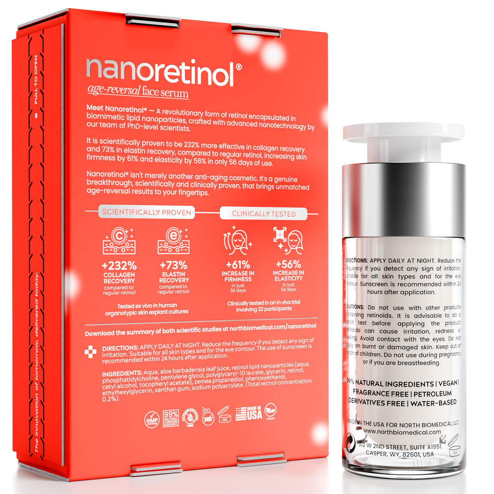 Nanoretinol de North Biomedical, serum de aplicación suave para rostro y contorno de ojos