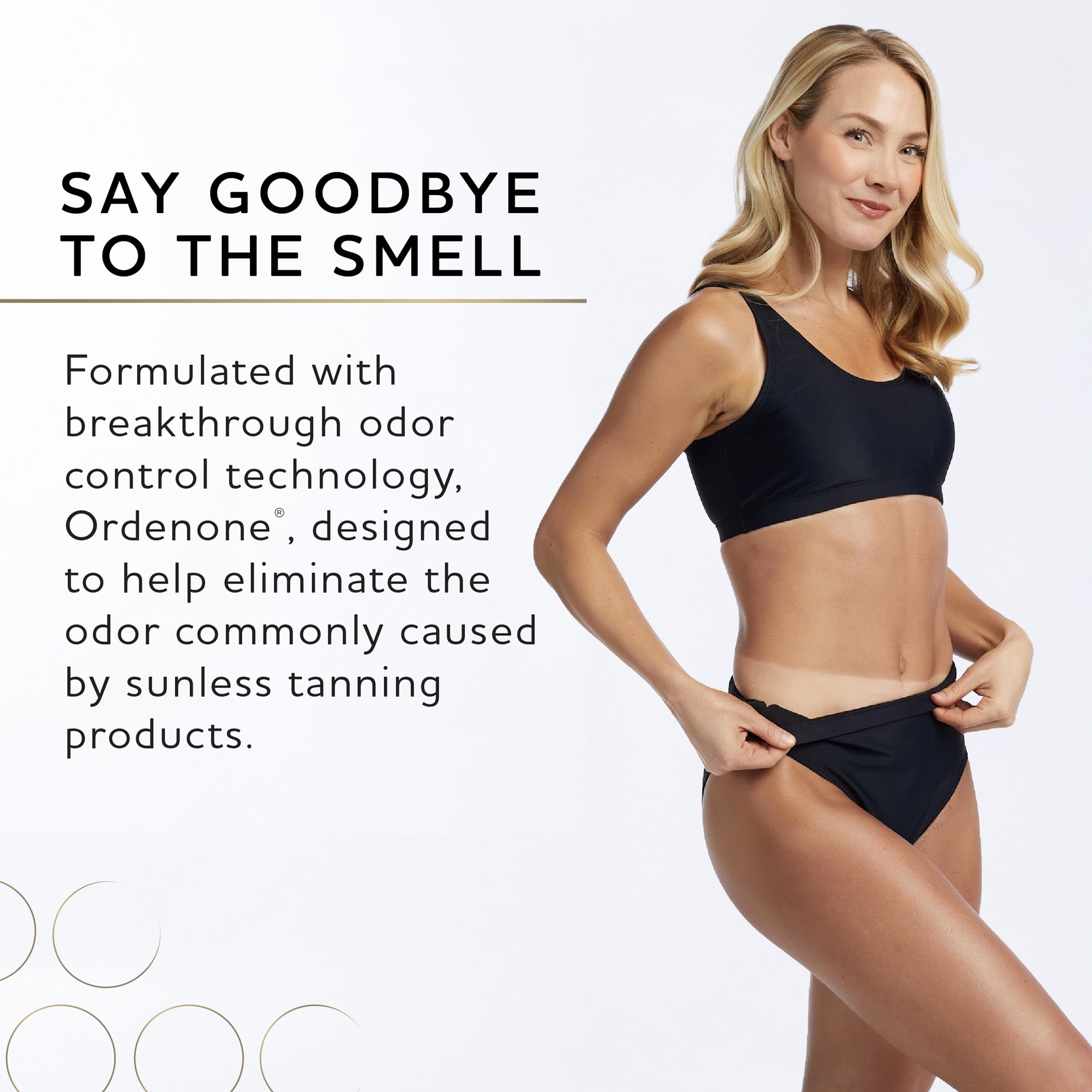 Demostración de bronceado natural con Norvell Premium Spray Tan, sin manchas.