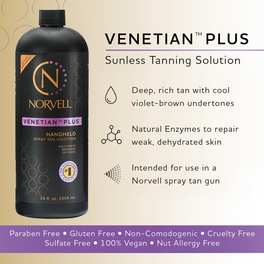 Norvell Venetian Plus muestra tono bronceado profesional en la piel.