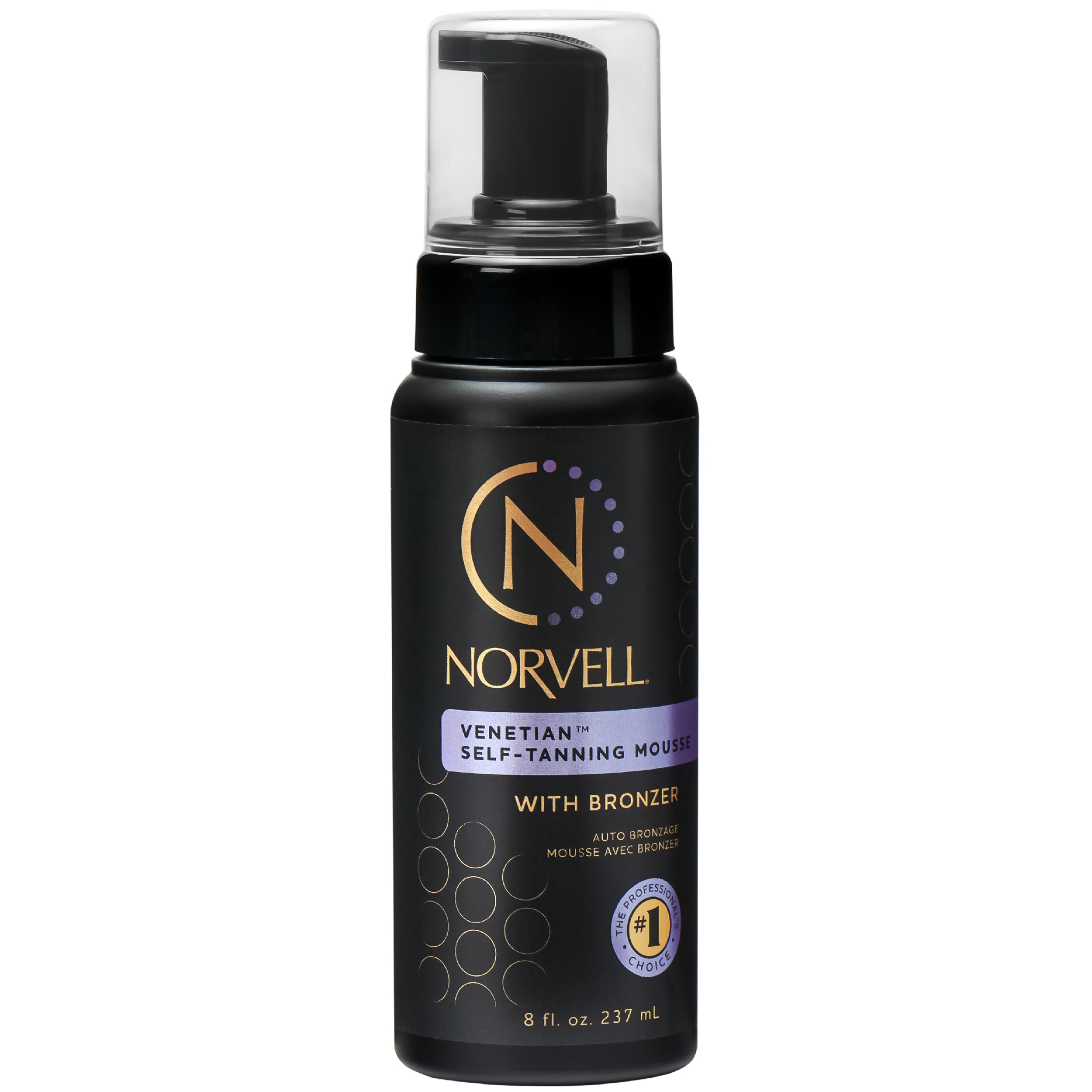 Norvell Venetian Sunless Mousse envase para una aplicación fácil y bronceado uniforme.