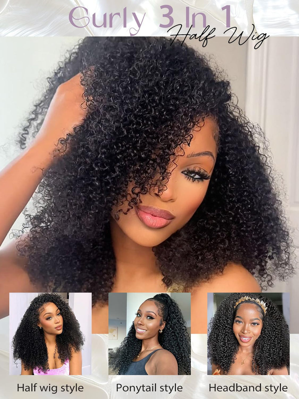 Nostalgia Kinky Curly Half Wig 16 pulgadas, perfecto para fiestas y eventos.
