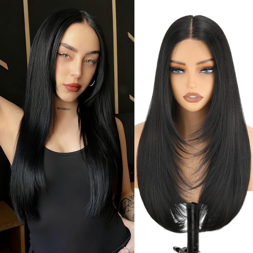 NOSTALGIA middle-part closure wig for versatile parting and everyday wear.