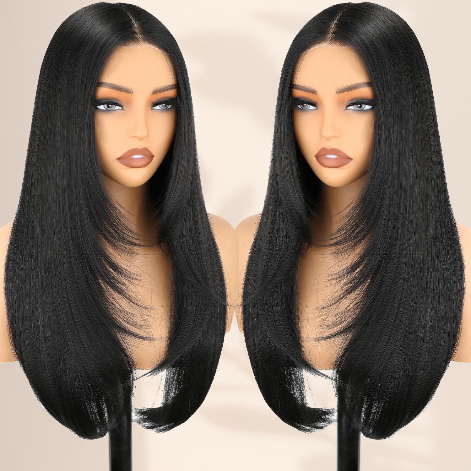 NOSTALGIA wear-and-go glueless wig with straight lace front, 24-inch length, easy daily wear.