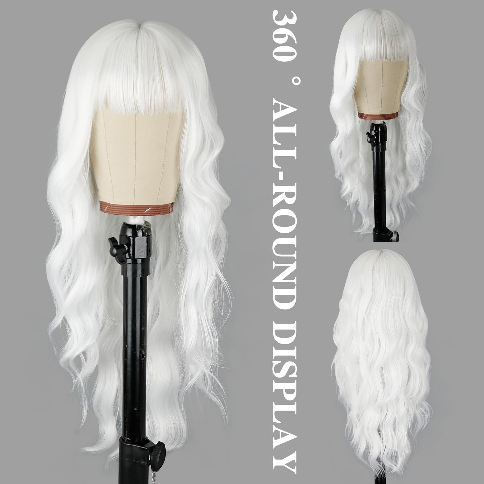 NOSTALGIA peluca blanca con rizos largos para look versátil en fiestas.