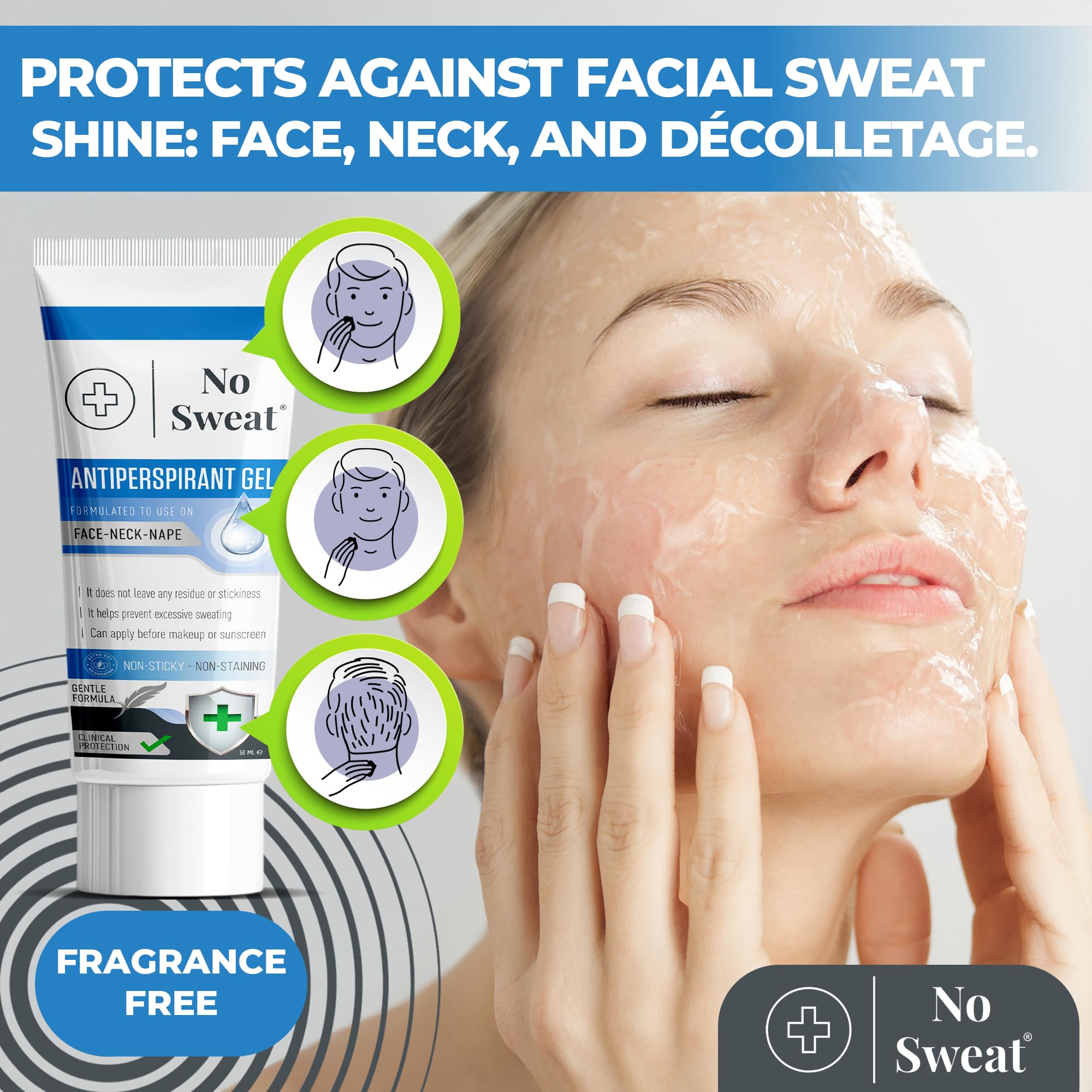No Sweat gel aplicación rápida: se absorbe al instante y no deja grasa.