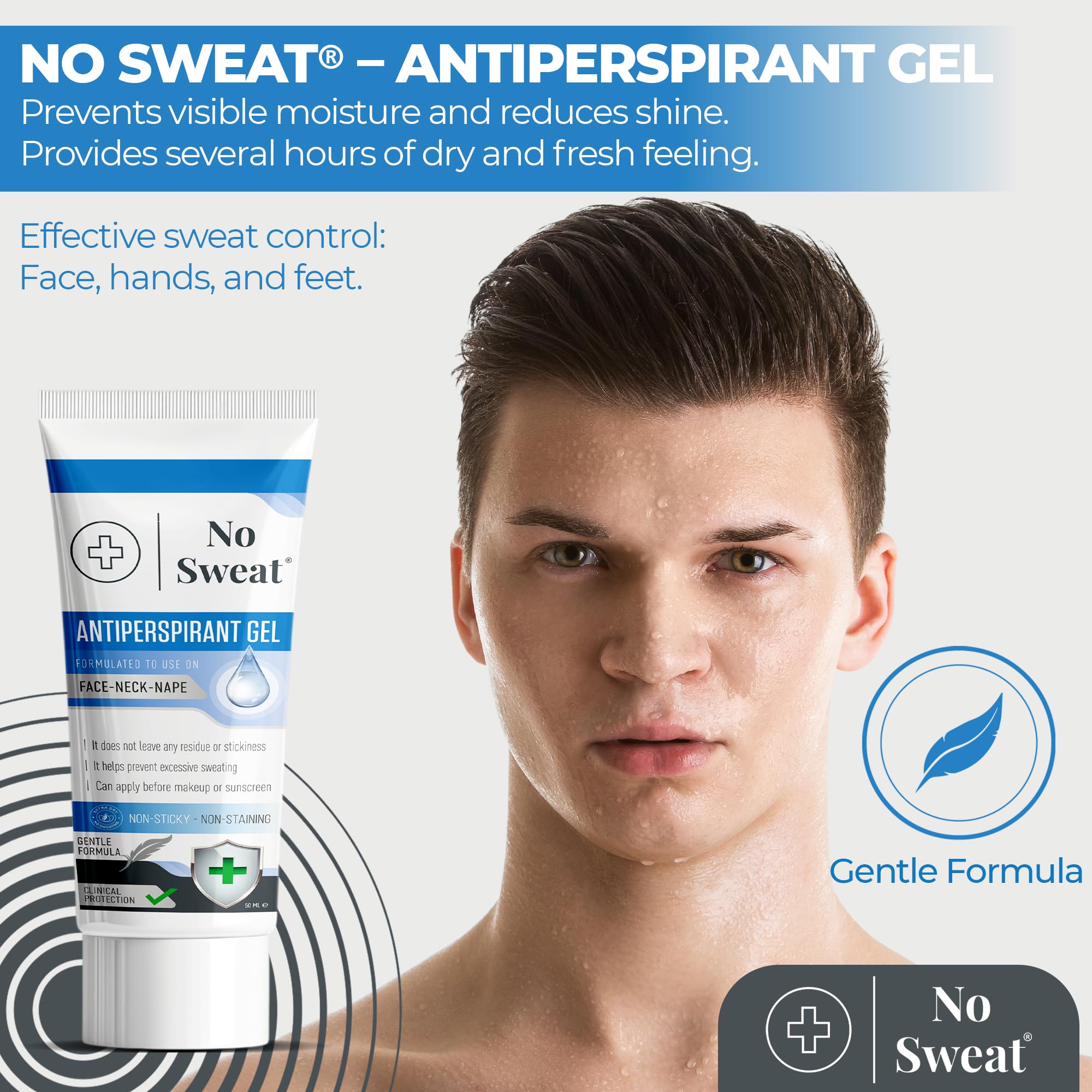 No Sweat gel textura ligera: sensación suave al aplicar y rápida absorción.