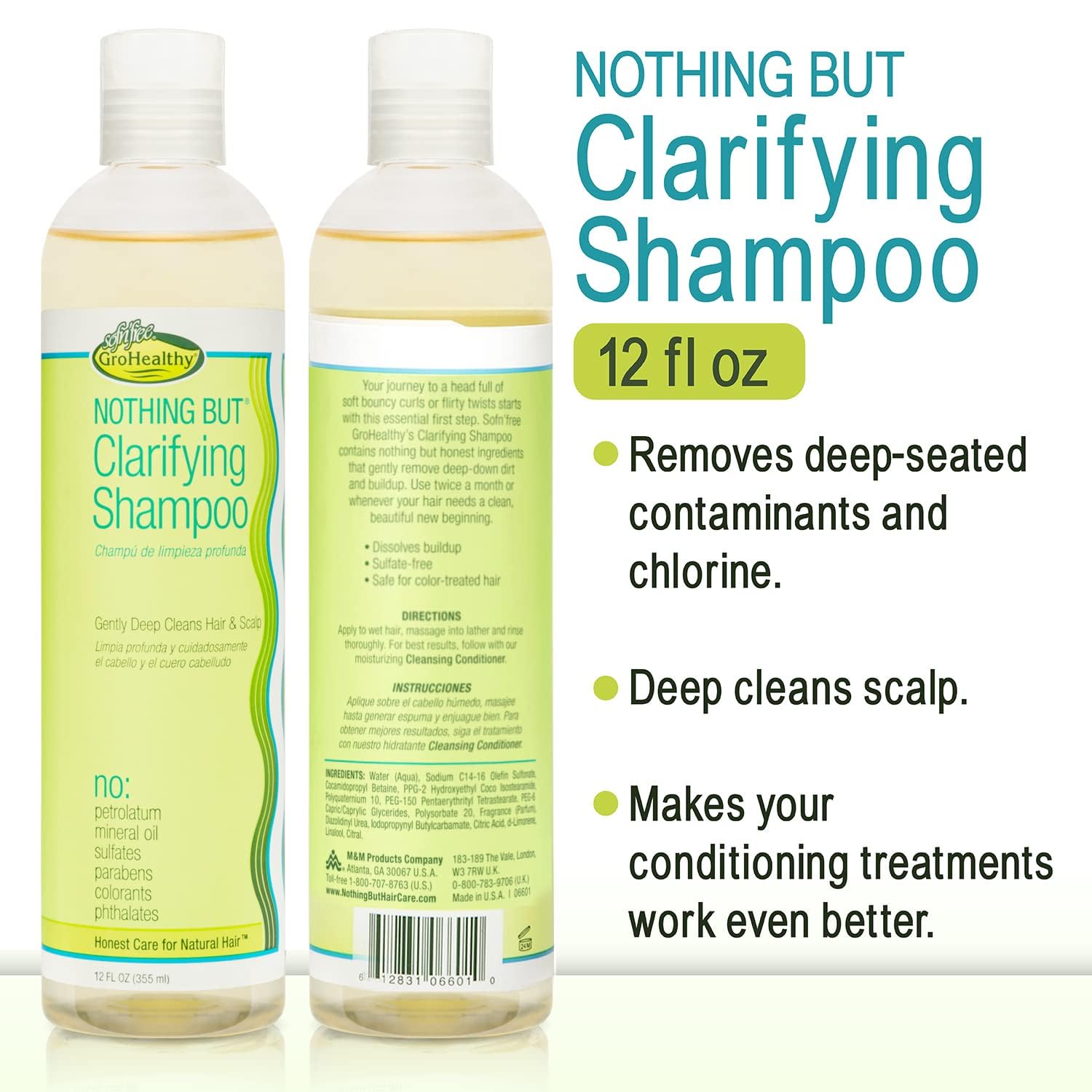 Champú Clarificante Detox de Nothing But, etiqueta informativa, destaca ingredientes sin sulfatos.