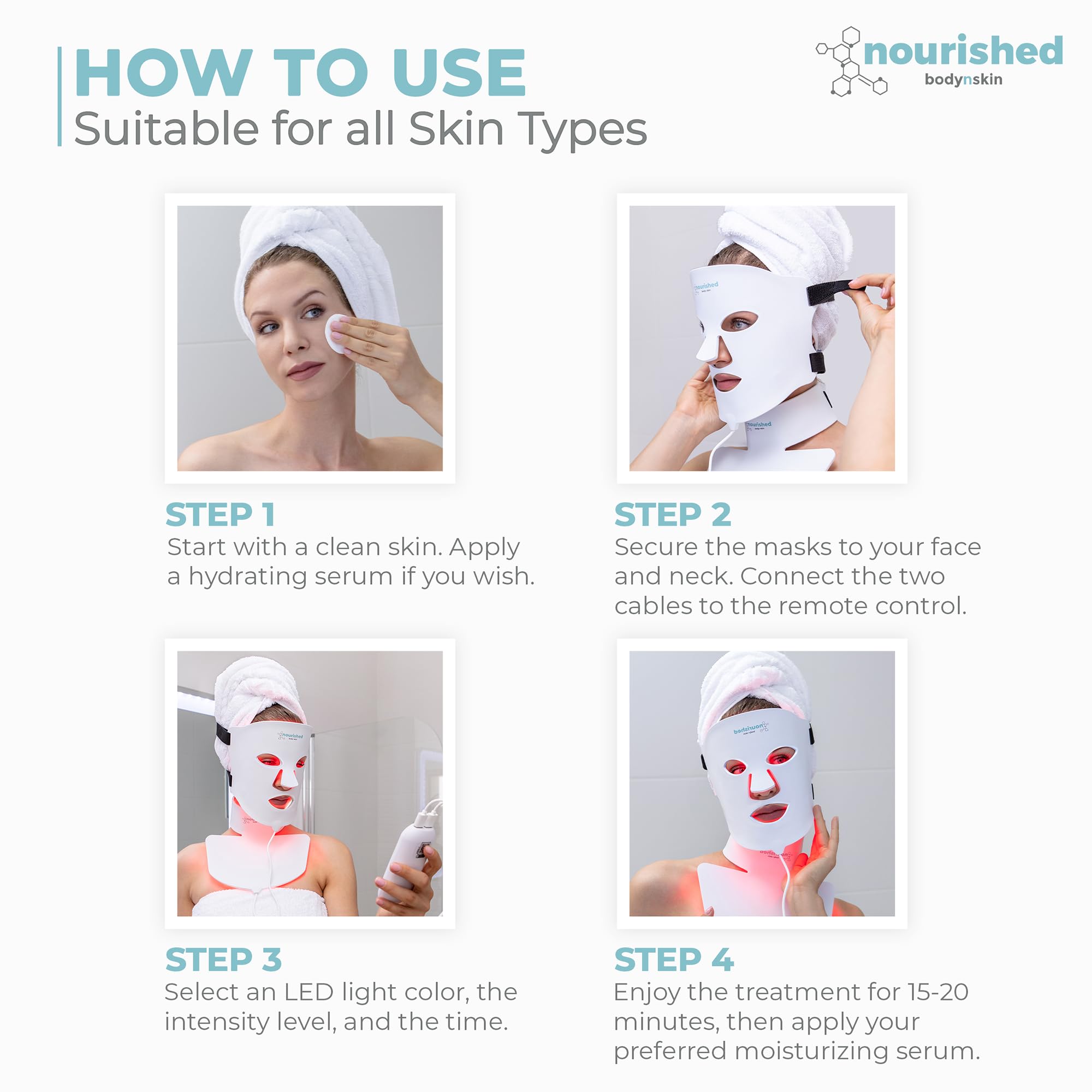Nourished Bodynskin mascara de luz facial para cara y cuello, 7 colores para diferentes necesidades