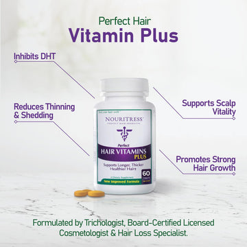 NouriTress Perfect Hair Vitamins Plus saw-palmetto ingredient closeup for natural DHT-support