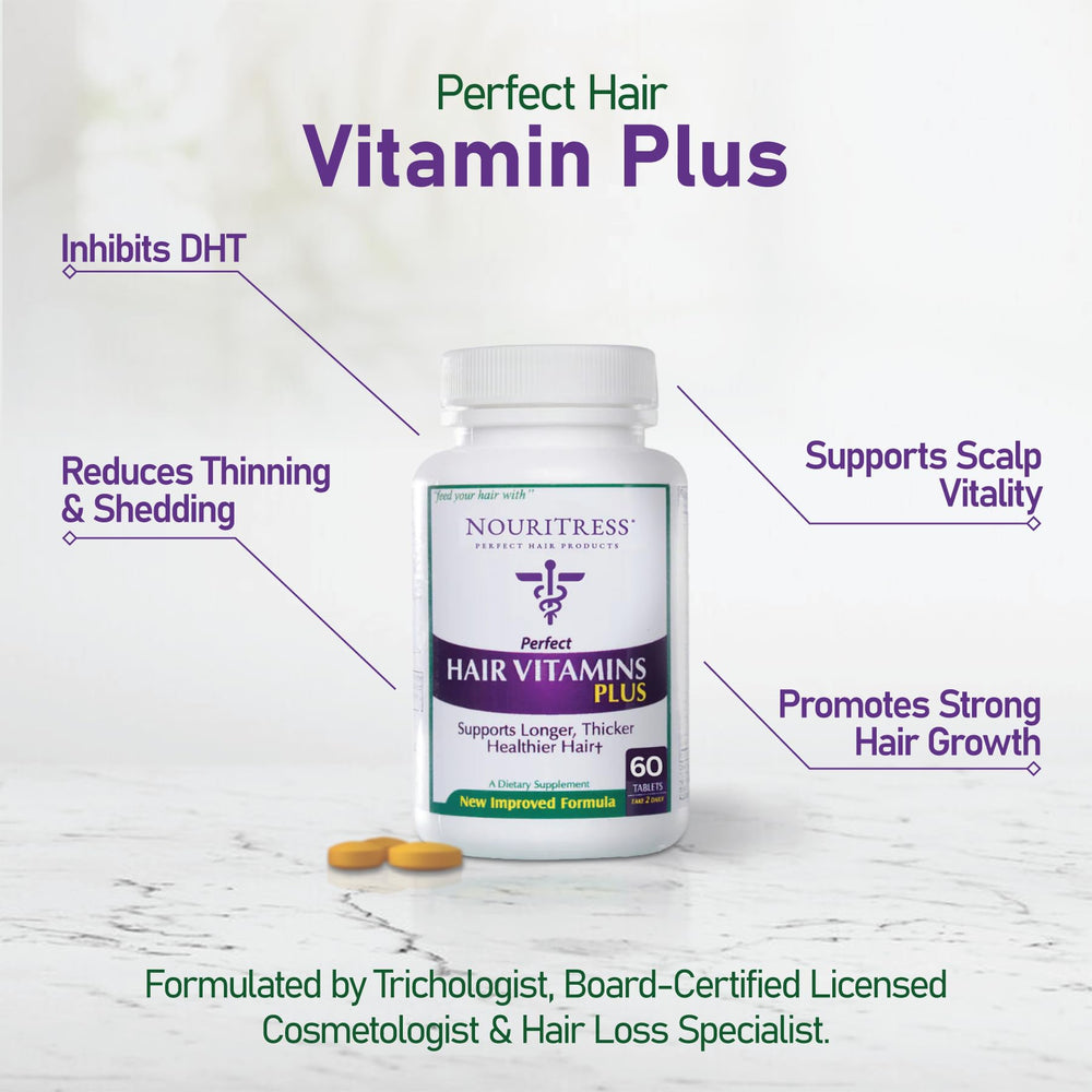 NouriTress Perfect Hair Vitamins Plus saw-palmetto ingredient closeup for natural DHT-support