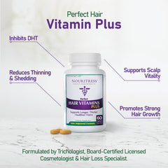 NouriTress Perfect Hair Vitamins Plus saw-palmetto ingredient closeup for natural DHT-support