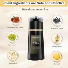 Nova Hair Champu Tinte espera 15-20 minutos para color duradero.