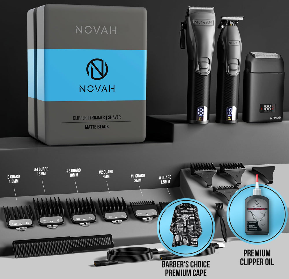 NOVAH Grooming: diseño unibody de metal para durabilidad y manejo equilibrado.