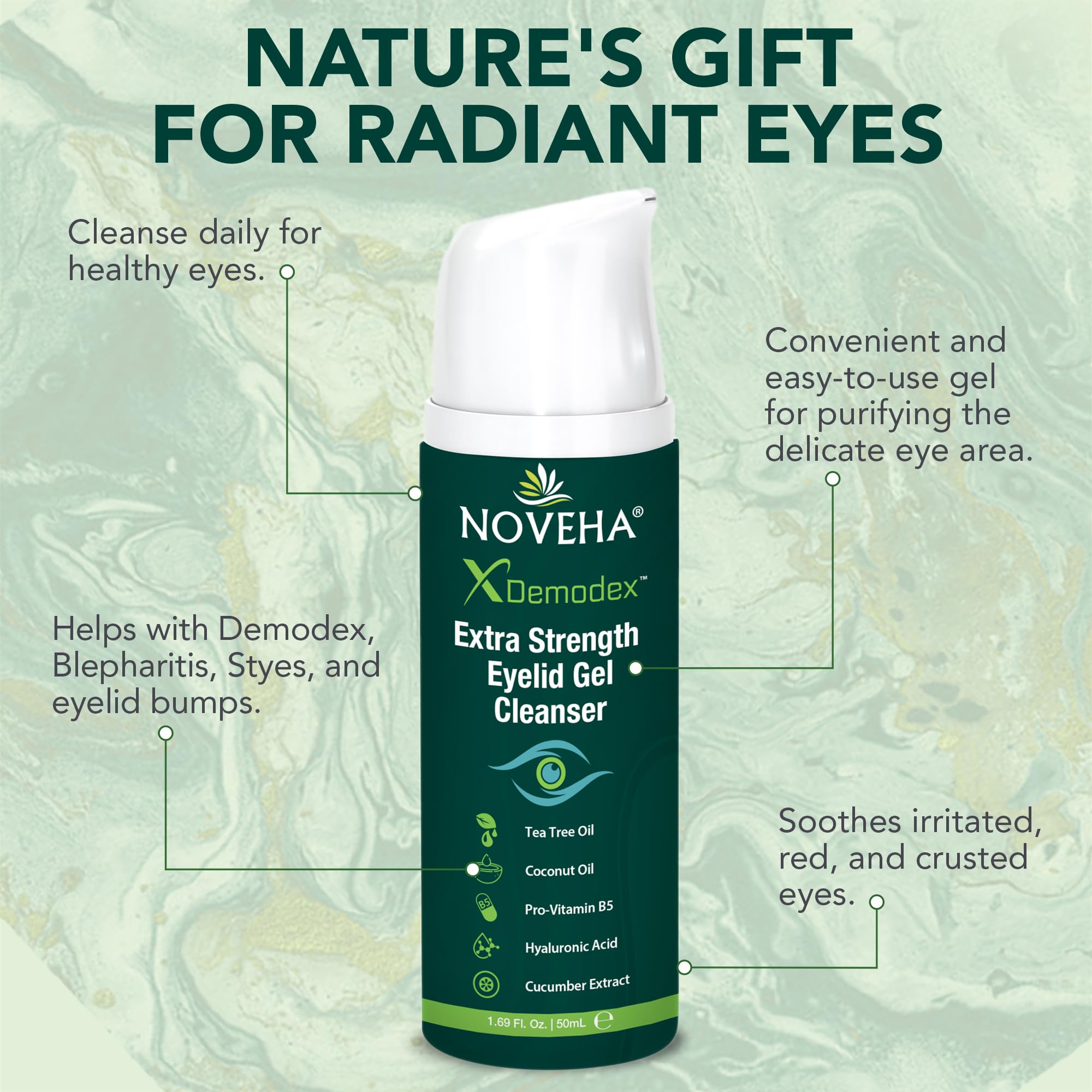 NOVEHA Demodex Gel con aceite de árbol de té, frescura y purificación ocular