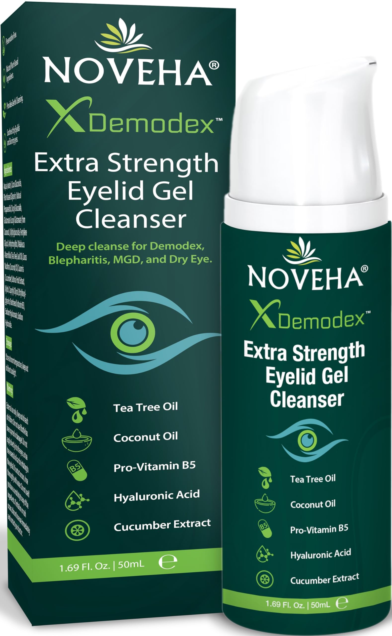 NOVEHA Demodex Gel limpiador para ojos en botella, limpieza suave para higiene ocular diaria